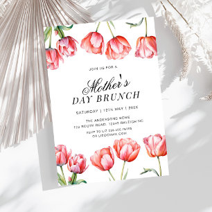 Moderna Rosa Tulpaner Blommig Morsdagsbrunch Inbjudningar