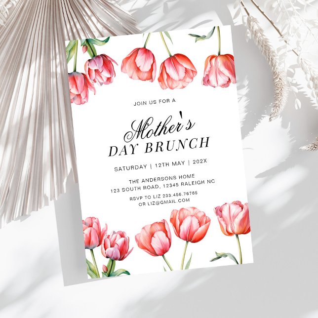 Moderna Rosa Tulpaner Blommig Morsdagsbrunch Inbjudningar (Skapare uppladdad)