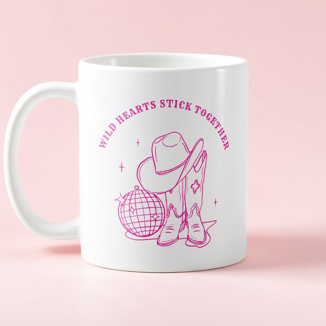Moderna Rosa Västerländska Disco Bästa Vänner Cita Kaffemugg (Modern Hot Pink Western Disco Best Friends Quote Coffee Mug)