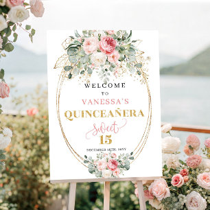 Moderna rosenskära rosor Guld Quinceañera Välkomme Poster