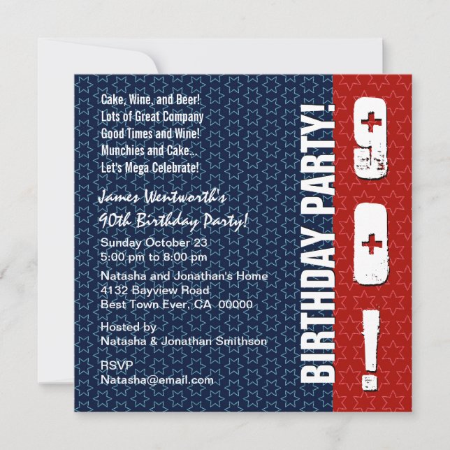 moderna rött vitt blått stjärnor W302 för 90:e Inbjudningar (Framsida)