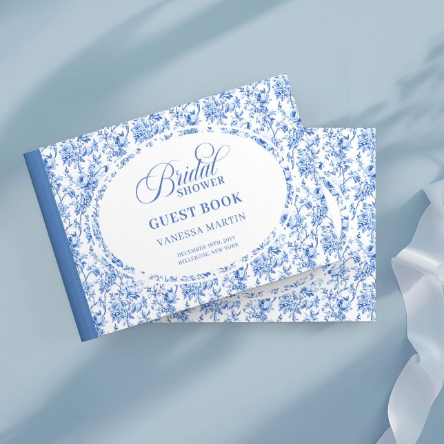 Moderna Royal Blue Toile Rosor Bröllopsdusch Gäst Gästböcker (Modern Royal Blue Toile Roses Bridal Shower Guest

)