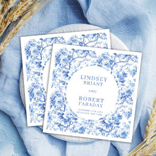 Moderna Royalblå Toile Rosor Bröllopsservetter Set Pappersservett