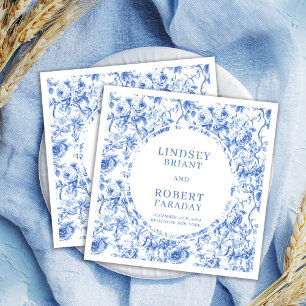 Moderna Royalblå Toile Rosor Bröllopsservetter Set Pappersservett