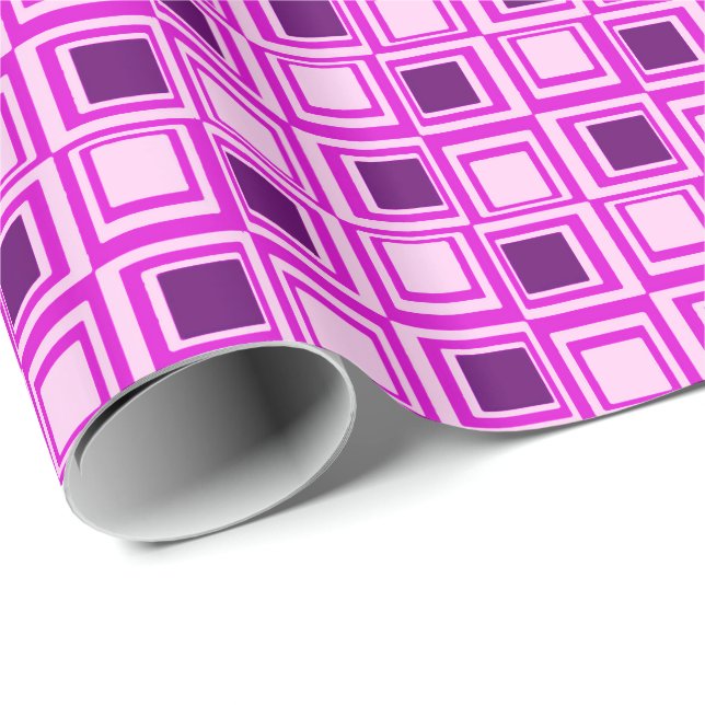 Moderna rutor, rosa, orkidé och lila presentpapper (Rullad Hörn)