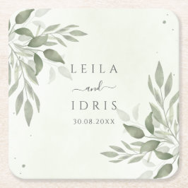 Moderna Sage Greenery Brölllopps Coasters Underlägg Papper Kvadrat