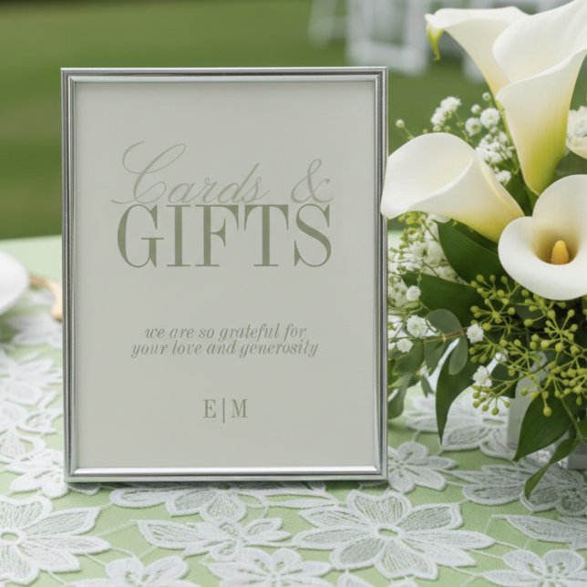 Moderna Saggröna Kort och Presentgåvor Bröllopssky (Modern Sage Green Cards and Gifts Wedding Sign)