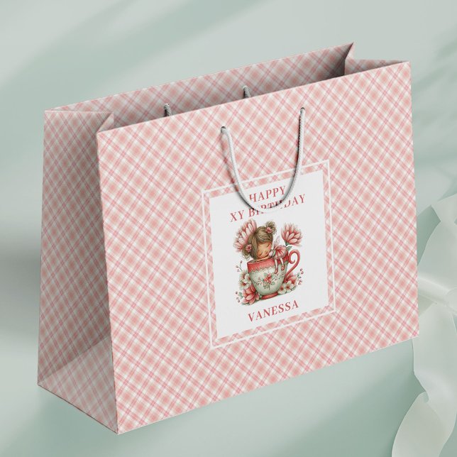Moderna Sagoprinsessa Rodnar Blommig Födelsedagspr (Modern Fairy Girl Blush Floral Birthday Gift Bags

)