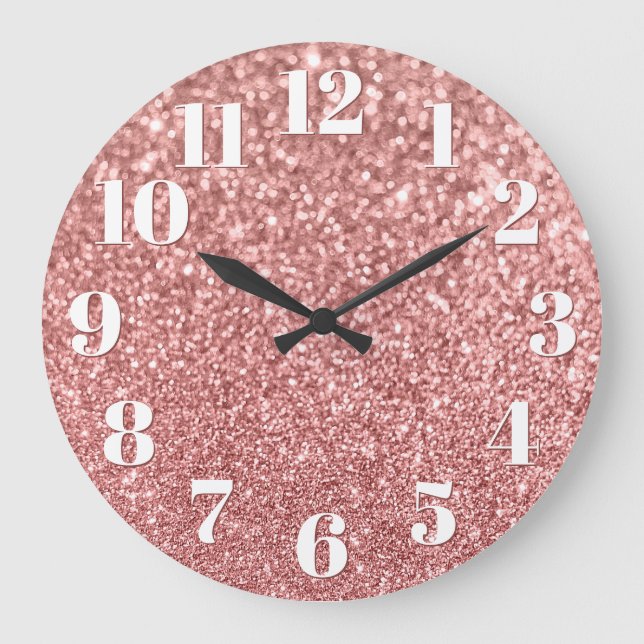 Moderna siffror Faux glittrande roséguld glitter Stor Klocka (Framsida)