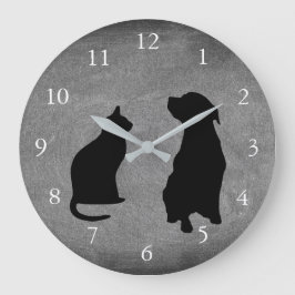 Moderna silhouettes från katt-hund stor klocka