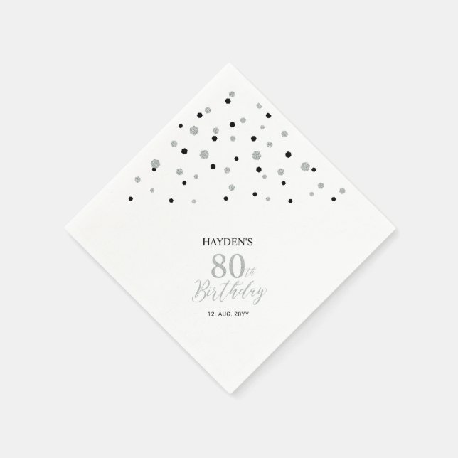 Moderna silver- och svarta näsdukar för 80-årsfest pappersservett (Hörn)