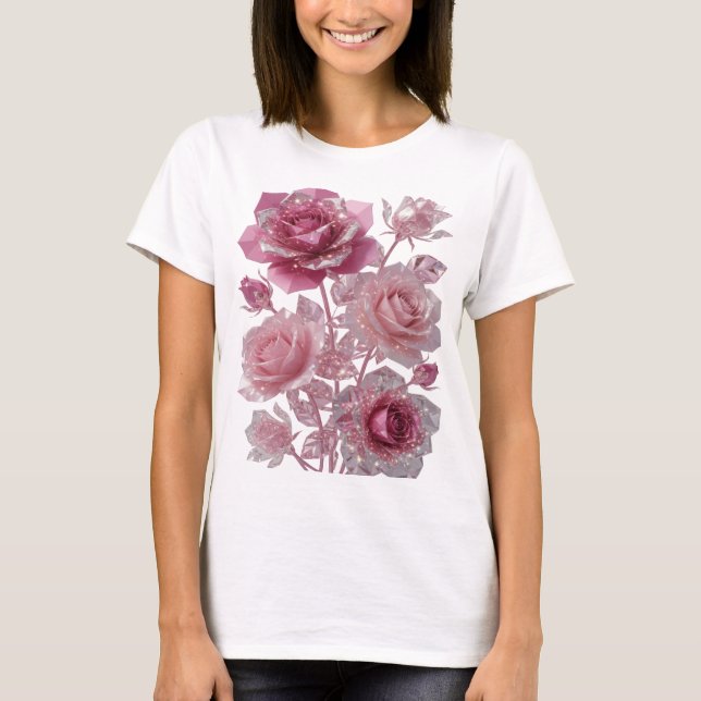 Moderna silver Rosa rosor med diamanter Textdesign T Shirt (Framsida)
