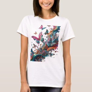 Moderna silverfjärilar i färgglada stänk t shirt