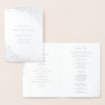 Moderna silverfolie-konfettiprickar bröllopsprogra folierat kort<br><div class="desc">Ett modernt och elegant vikt bröllopsprogram med modern typografi och konfettiprickar. Detta bröllopsprogram är perfekt för formella bröllop och julbröllop. Framsidan och baksidan av kortet är tryckta med ÄKTIG silverfolie. Insidan av kortet är inte folie.</div>