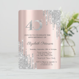 Moderna Silverglitterdropar 40-årsdag Inbjudningar