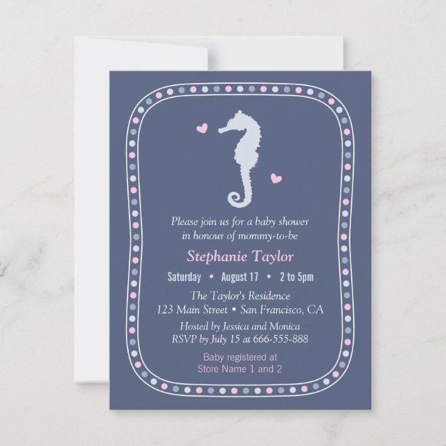 Moderna sjöhästar Hav Baby Shower-inbjudningar Inbjudningar (Framsida)