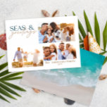 moderna sjöstrand-multifotomokristmas julkort<br><div class="desc">snyggt-christmas-kortdesign med trendig blandning av fet stil och skript,  utrymme för ditt valda foto på framsidan med strand- och havsgrafik på baksidan</div>