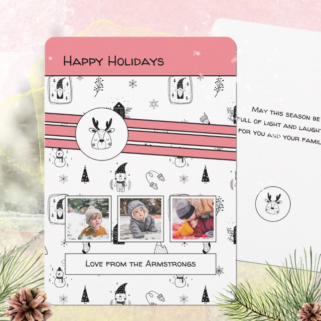 Moderna skandinaviska renar Rosa 3 Foto Julkort (Modern Scandinavian Japanese Reindeer Holiday Card ©Susanne Sachers - Sunny Mind Design )