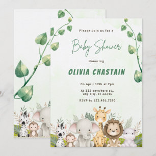 Moderna skogsdjur skogsflicka baby shower inbjudningar