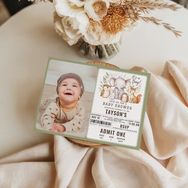 Moderna skogsdjur Skogspojke Baby Shower Inbjudningar (Skapare uppladdad)