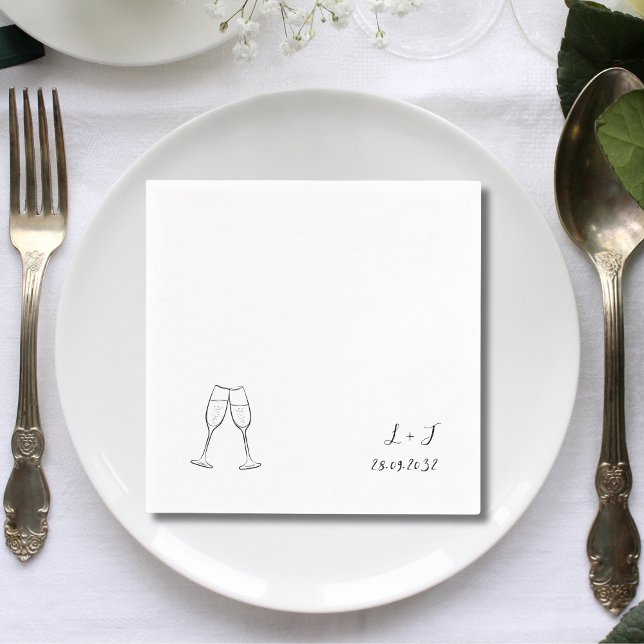 Moderna skräddarsydda monogramvinglas för bröllop pappersservett (Modern custom monogram wine glasses napkins add sleek style to wedding drinks.)