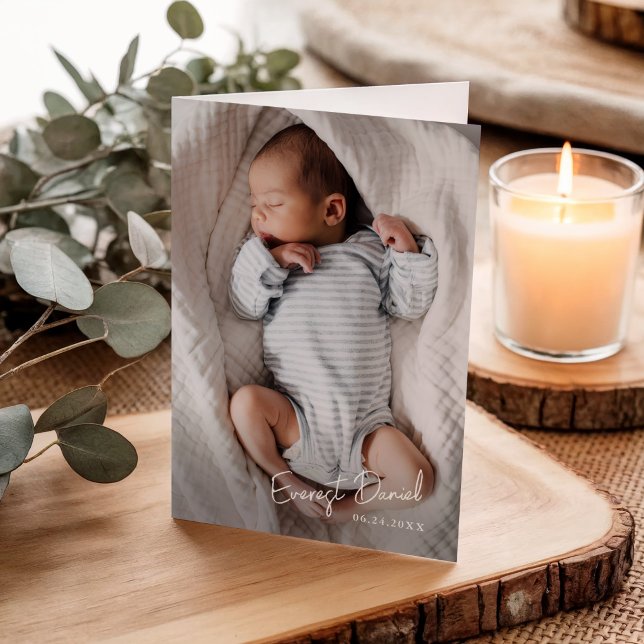 Moderna skriptnamn Foto Baby Tackkort (Simple Script Photo Baby Thank You Cards.)
