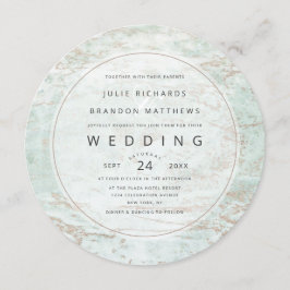 Moderna skulpturer i Mint Ro i Guld i Bröllop Inbjudningar