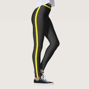 Moderna smörmjuka svarta gula randiga sport leggings