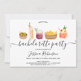 Moderna snacks-cocktails vattenfärgsbachelorette inbjudningar