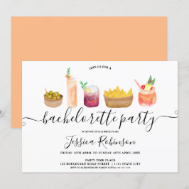 Moderna snacks-cocktails vattenfärgsbachelorette inbjudningar
