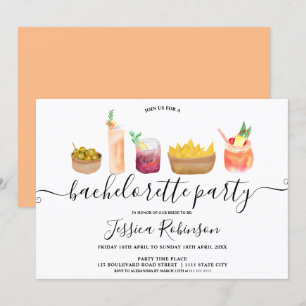 Moderna snacks-cocktails vattenfärgsbachelorette inbjudningar
