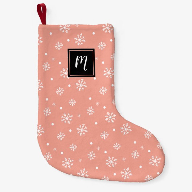 Moderna snöflingor julmönster monogram liten julstrumpa (Framsidan)