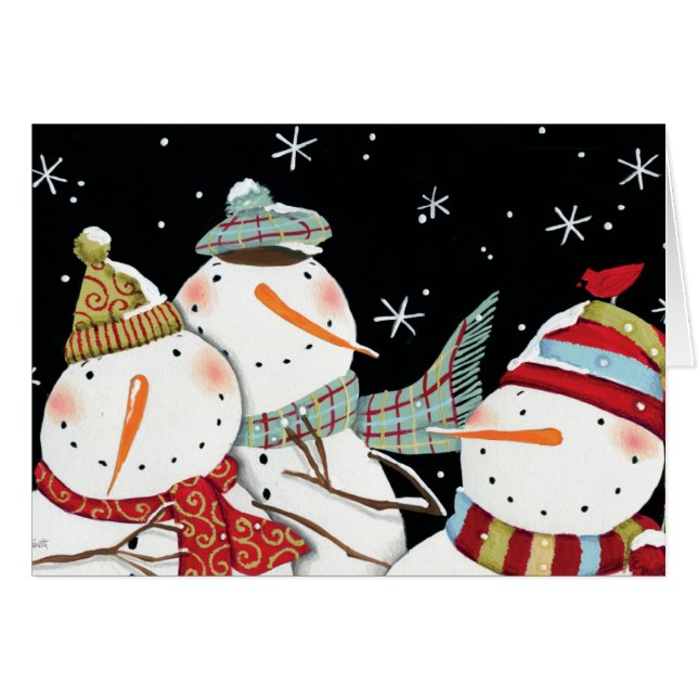 Moderna snögubbeleenden hälsningskort (Framsidan Horizontal)