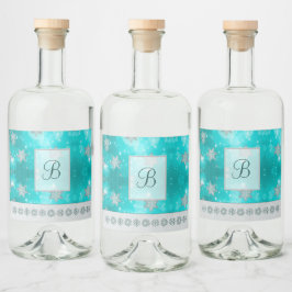 Moderna snygga monogrammönster | Snöparty Spritflaskor Etikett