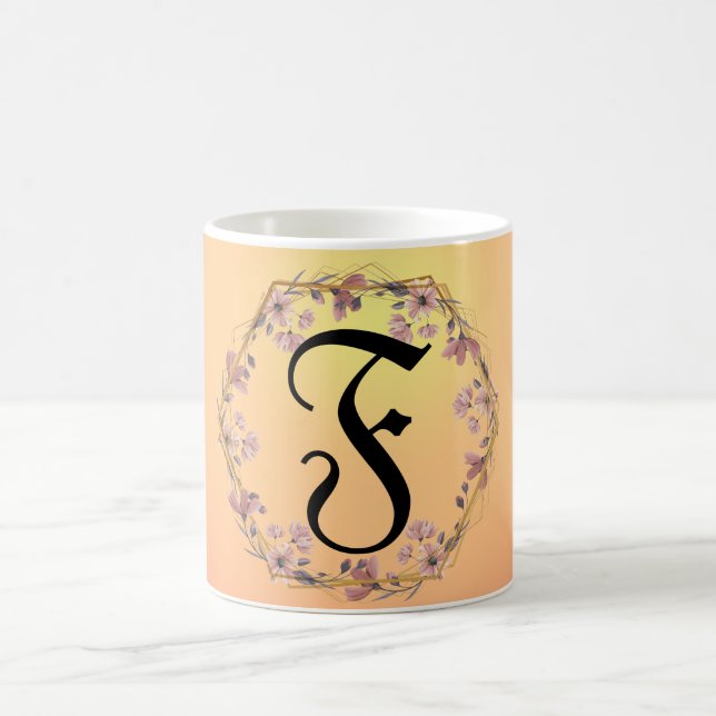 Moderna solnedgångsblommor i guld Monogram Namn Kaffemugg (Center)