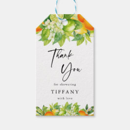 Moderna sommar apelsin citron citrus bröllopsdusch presentetikett