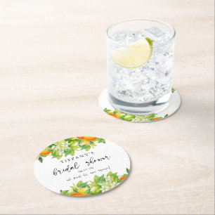 Moderna sommarapelsiner citron citrus bröllopsdusc underlägg papper rund