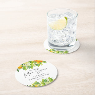 Moderna sommarapelsiner citron citrus bröllopsdusc underlägg papper rund