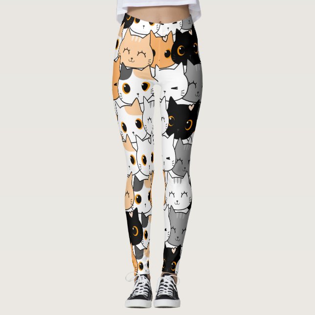 Moderna söta Kawaii-katter Mönsterleggings Leggings (Framsida)