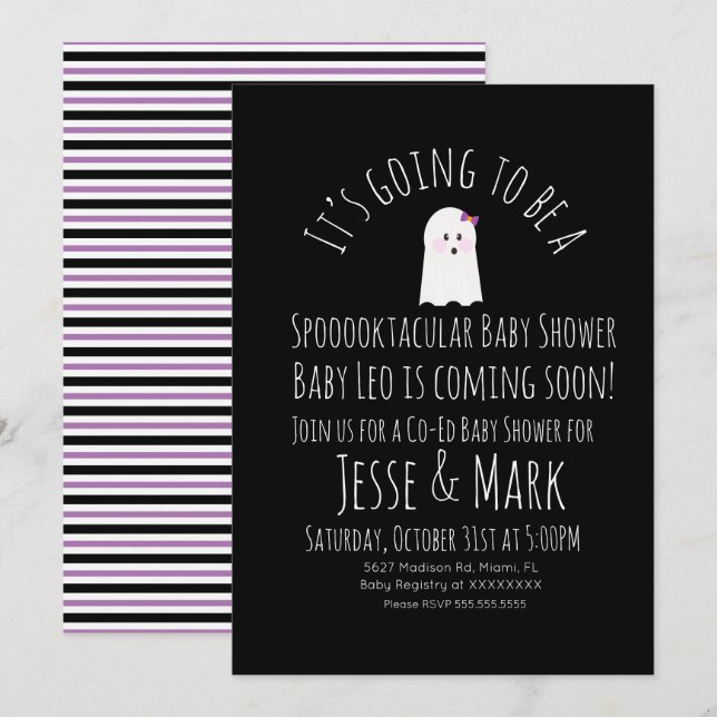 Moderna söta spök ghoul baby shower-ränder inbjudningar (Fram/baksida)
