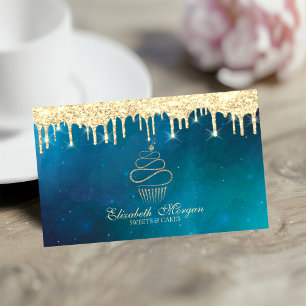Moderna sötsaker Cupcake Guld Dropar Matlagning Visitkort