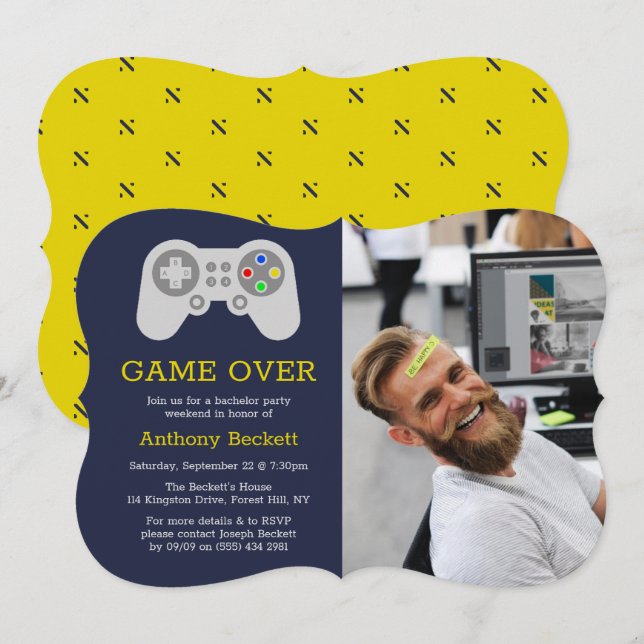 Moderna spel över foto sällskapsfest inbjudningar (Fram/baksida)