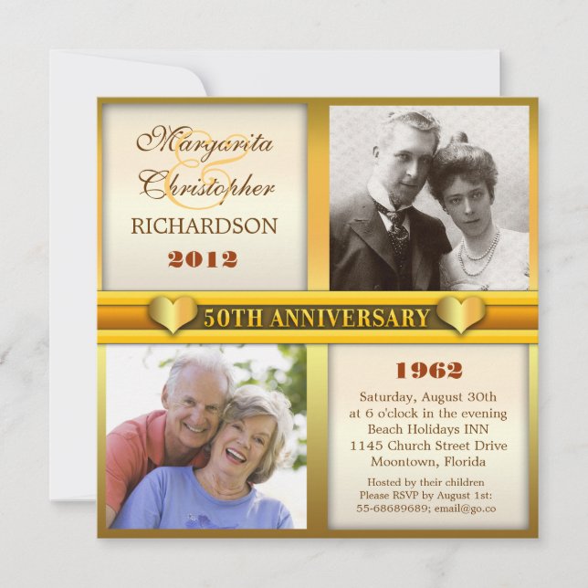 moderna stilrena gyllene 50-årsjubileums-inbjudnin inbjudningar (Framsida)