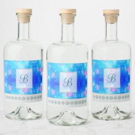 Moderna stilrena monogrammönster | Snöparty #2 Spritflaskor Etikett