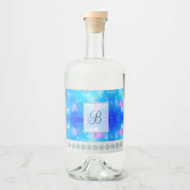 Moderna stilrena monogrammönster | Snöparty #2 Spritflaskor Etikett