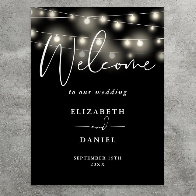Moderna strängljus bröllopsväggskylt poster (Modern String Lights Wedding Welcome Sign)
