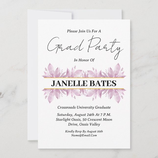 moderna studentkort för blommigt i högskolan inbjudningar (Framsida)