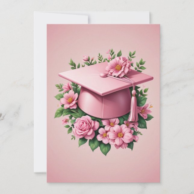 moderna studentkort för rosa av blommor inbjudningar (Framsida)