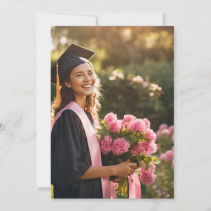 moderna studentkort för rosa av blommor inbjudningar