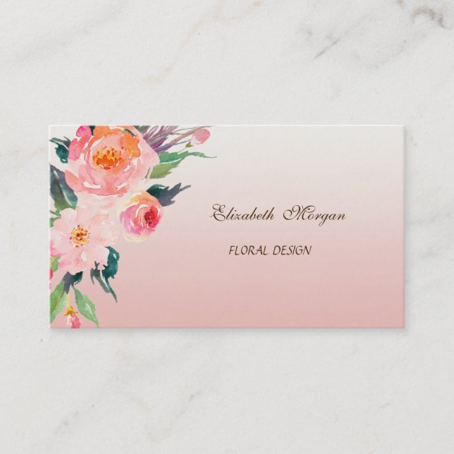Moderna Stylish Professionella -Vattenfärg Blommor Visitkort (Framsida)